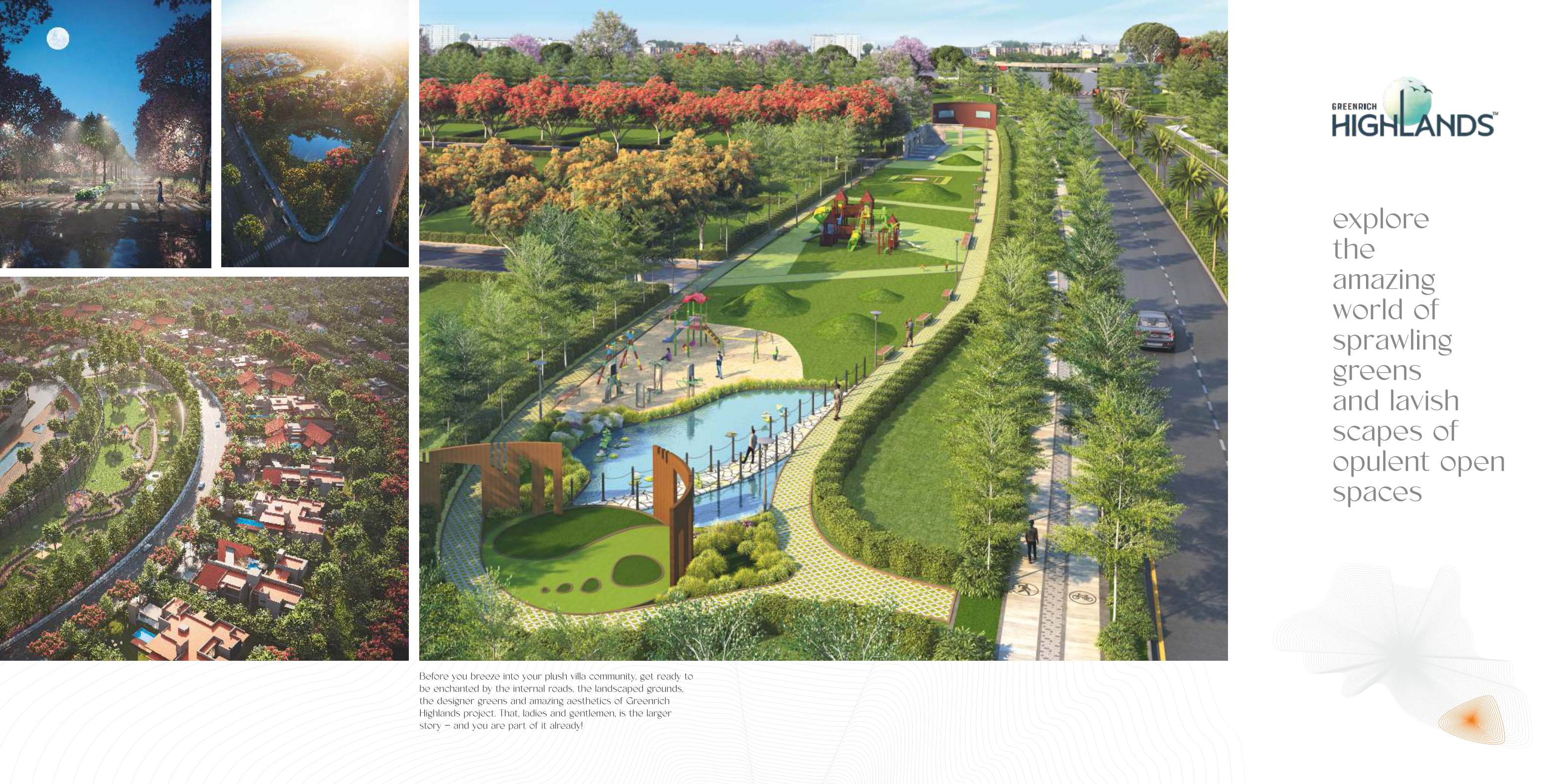 Landscaped parks and internal roads at Greenrich Highlands