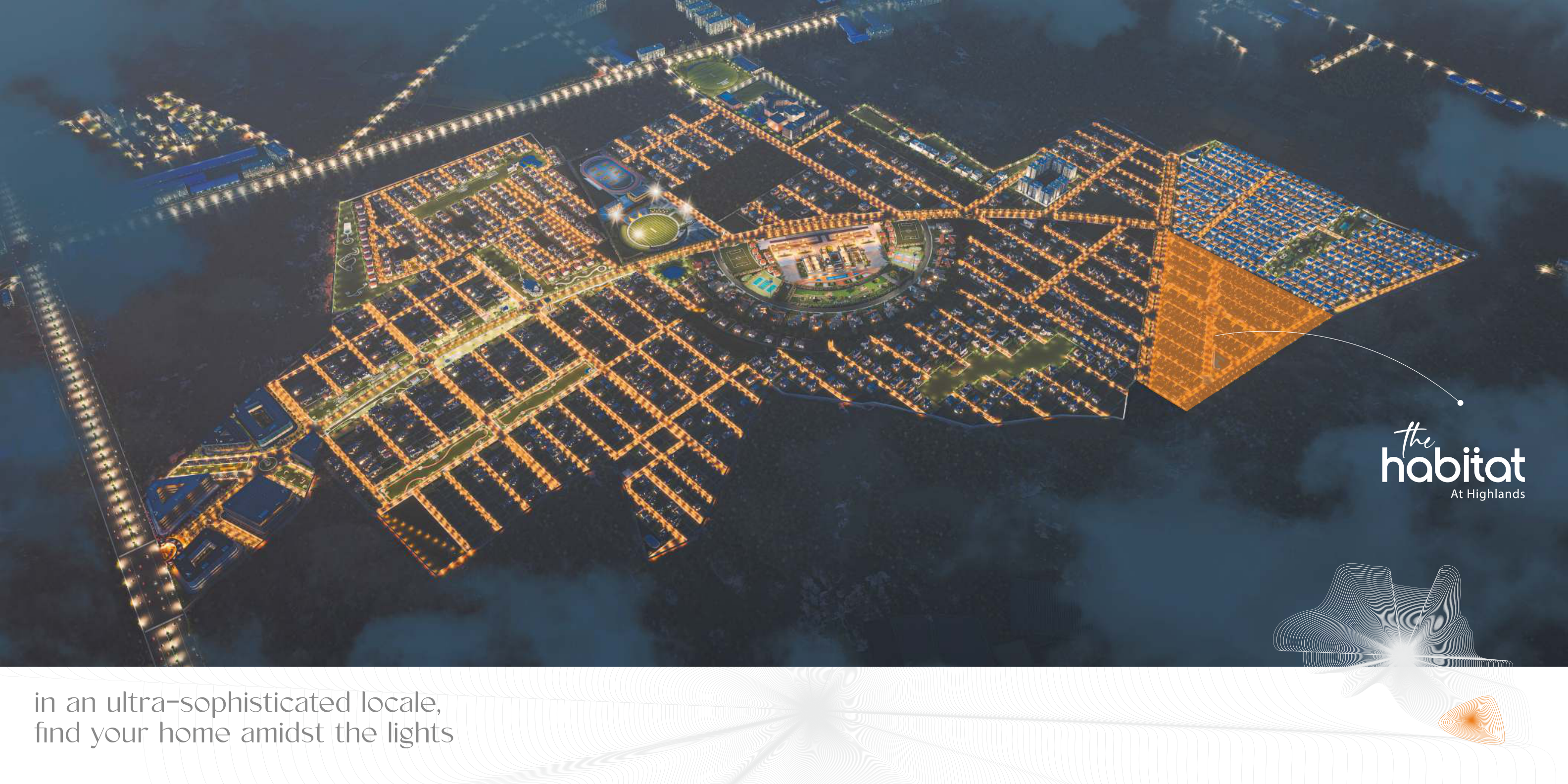 The Habitat at Highlands — aerial view of the villa community at Thummaloor